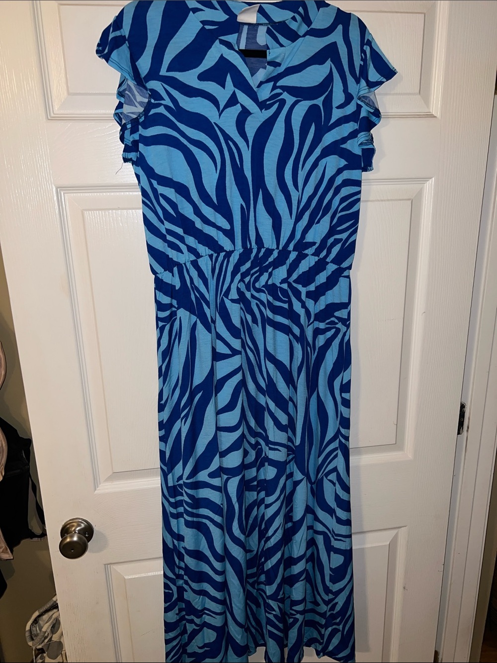 Blue Zebra Print Maxi Dress
